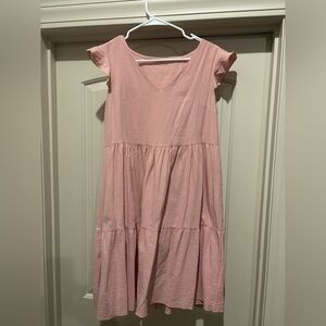 Women’s pink sundress with ruffled sleeves
